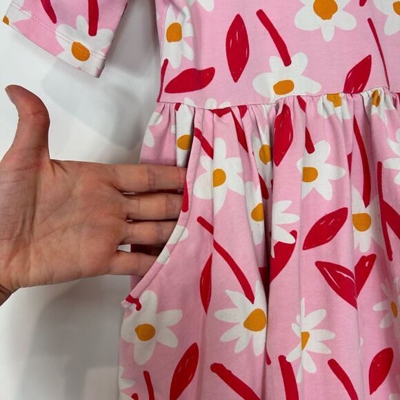 Hanna Andersson Dress Girls 6 Pink Red Floral Twirl Skater Floral Cotton Stretch - Picture 4 of 12